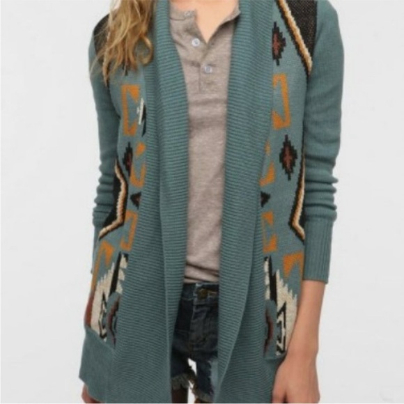 Ecoté Urban Outfitters Blue Intarsia Patterned Shawl Cardigan - Size M - Picture 2 of 12